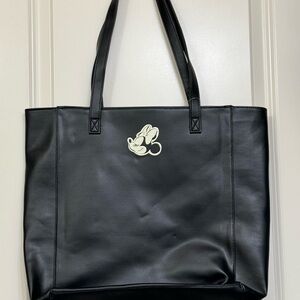 Disney Store Minnie Mouse Embossed Large Black Faux Suede Tote Bag Purse New